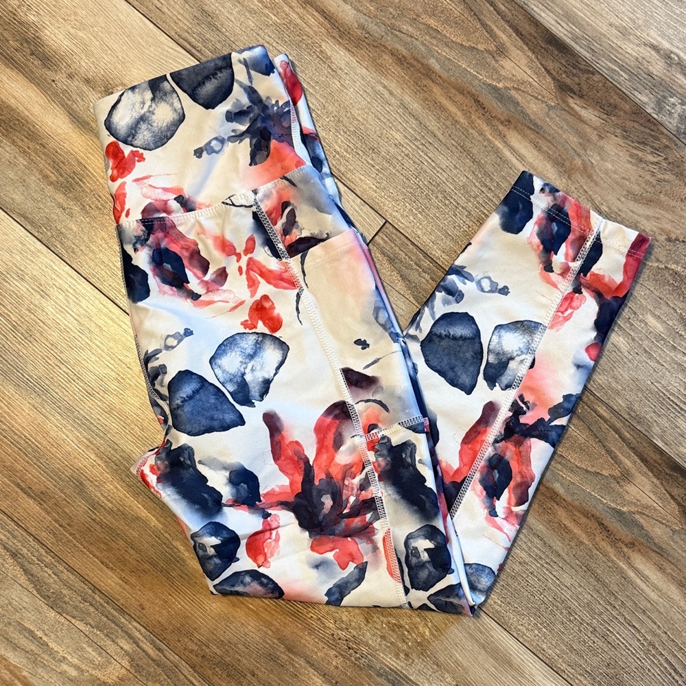 Floral Women's Leggings - Navy and Coral
